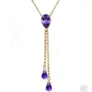  14k Gold Drop Necklace with Genuine Briolette Amethysts Jewelry