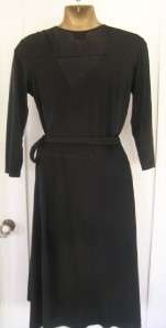 Love Ady Black Jersey Stretch Wrap Dress Flattering Cinched Fit Work 