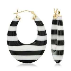  Black and White Agate Earrings In 14kt Yellow Gold 