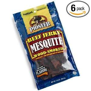 Pioneer Beef Jerky, Mesquite Wood Smoked, 3.5 Ounce Bags (Pack of 6 