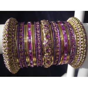 Indian Bridal Collection! Panache Indian Purple Bangles Set in Gold 