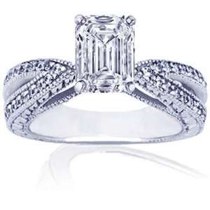  1.35 Ct Emerald Cut Diamond Antique Style Engagement Ring Vintage 