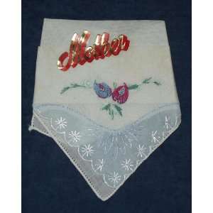  Vintage Ladies Handkerchief Blue And Red Floral Embrodery 