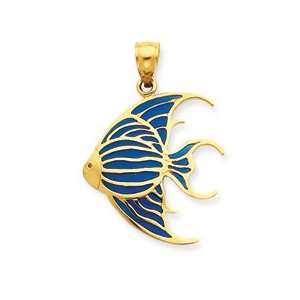  14K Blue Stained Glassed Angelfish Pendant: Jewelry