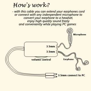 Extension Cable With Volume Control For Earphone PC MP3  