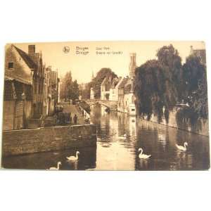 Bruges Belgium Green Quay Waterway Canal Ducks Bridge Vintage Postcard