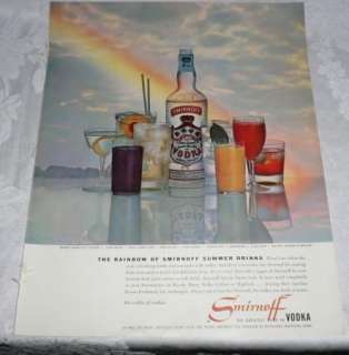 SMIRNOFF VODKA VINTAGE AD, RAINBOW, SUMMER DRINKS VINTAGE 1958, RETRO 