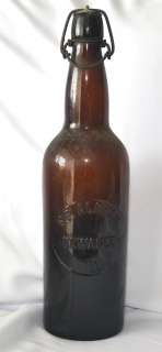 ANTIQUE BROWN KEWANEE,ILL/IL EMBOSSED BLOB TOP BEER BOTTLE/STOPPER 