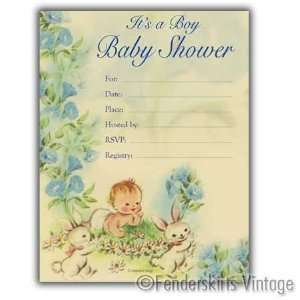  Vintage Baby Boy Bunny Shower Invitations: Baby