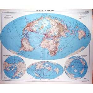  Colour Map 1958 World Air Routes Antipodes North Polar 