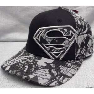 DC Comics SUPERMAN Black/White All Over Print Flex Fit Baseball CAP 