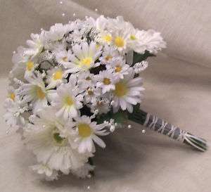Wedding Bridal Bouquet White Daisy w Pearl Accents  