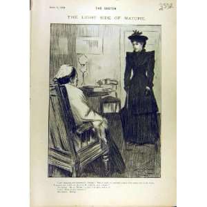  1896 Sketch Lady Applicant Job Gent Blind Man Old Print 
