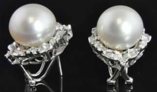   Gold 14mm Akoya Pearl Diamond Cluster Omega Clip Post Earrings  