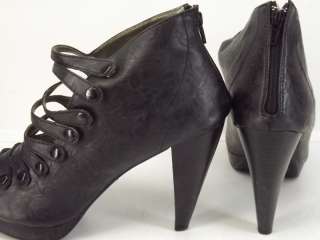 Womens shoes black vegan strappy Luxe 10 M stiletto peep toe heels 