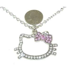  Large Hello Kitty Crystal Face Outline Trendy Necklace 