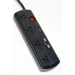  Surge Protection Strip With Two USB Ports, Black