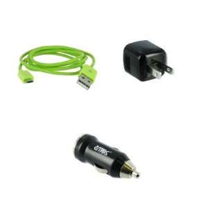 USB Data Cable (Neon Green) + USB Wall Charger Adapter + USB 