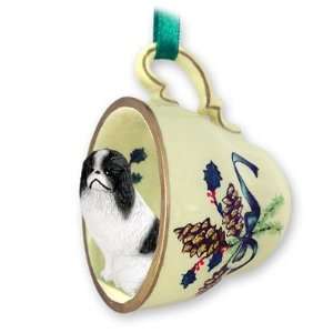  Japanese Chin Green Holiday Tea Cup Dog Ornament   Black 