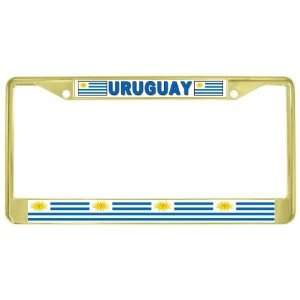  Uruguay Uruguayan Flag Gold Tone Metal License Plate Frame 