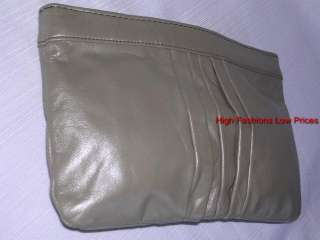 Vtg 70s EVENING OCCASION Slim CLUTCH BAG Soft Leather Olive Gray 