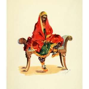   Red Gold Veil Costume India   Original Color Print