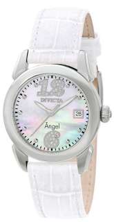 Invicta Womens Angel Diamond Accented Swiss MOP Dial White Leather 