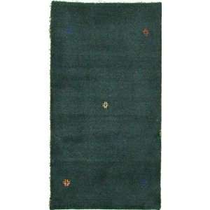  25 x 46 Green Hand Knotted Wool Gabbeh Rug: Furniture 