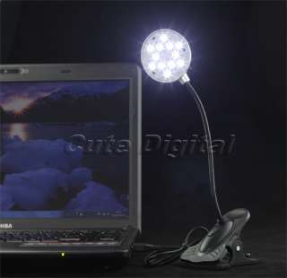 New Flexible USB Laptop 12 LED White Light Lamp With Clip  