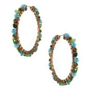  Azteca Gems Beaded Turquoise Hoop Earrings: 1928 Jewelry 