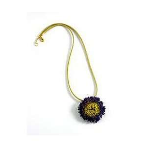  REAL FLOWER Aster Necklace Pendant Lilac Yellow Center 