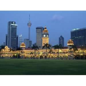 City Skyline and the Sultan Abdul Samad Building Illuminated at Dusk 