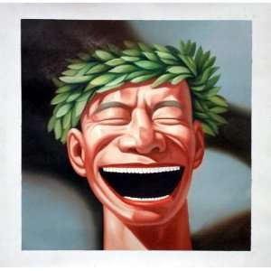   Painting  cynical realism, iconic laughing Roman face