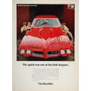  1970 Ad Red Pontiac GTO Muscle Car Hood Boys Children 