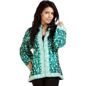 Sea Green Kashmiri Jacket with All Over Paisley Embroidery 