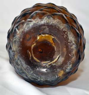 ANTIQUE AMBER MOUTH BLOWN GLASS FIGURAL PINEAPPLE BITTERS BOTTLE 