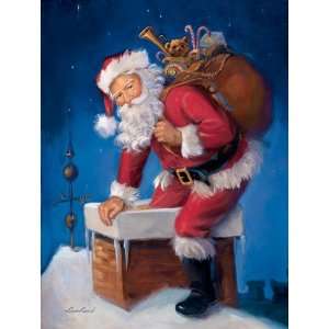  Santa in Chimney Finest LAMINATED Print Susan Comish 12x16 