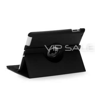 APPLE IPAD 3 BLACK LEATHER CASE WITH 360 ROTATING STAND + SCREEN 