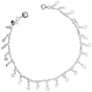  Sterling Silver Stars and Hearts Charm Anklet Jewelry