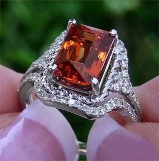 Estate 5.70ct Natural Spessartite Garnet Diamond Vintage Ring 14k 