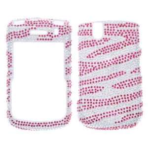 Pink & Silver Zebra Crystal Art bling cover faceplate for Blackberry 