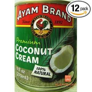 Ayam Premium Coconut Cream, 9 Ounce (Pack of 12):  Grocery 