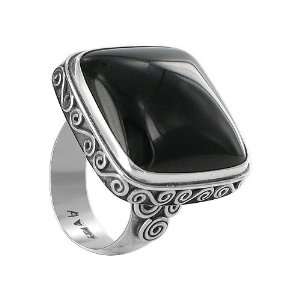   Silver 22mm Square Black Onyx Gemstone Band Ring Size 6 Jewelry