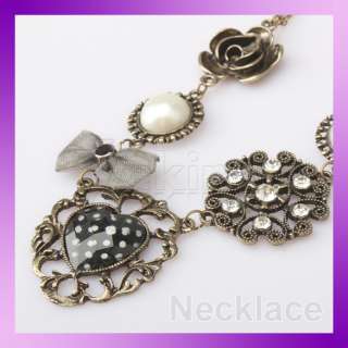   Elegant Vintage Girls Long Heart Ribbon Pe​arl Peach Necklace  