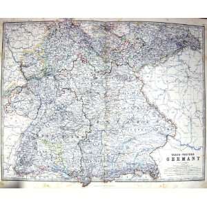  Antique Map C1860 Germany Wurtemberg Munich Frankfurt