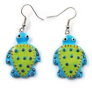  Funky Wooden Turtle Drop Earrings (Light Green & Blue)   4 