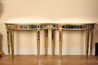 Pair Mirrored Console Tables Art Deco Half Moon  