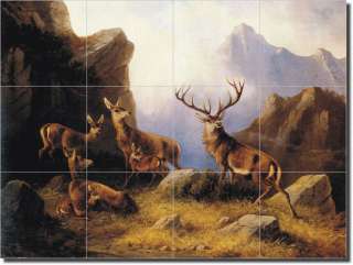 Muller Deer Mountain Landscape Ceramic Tile Mural Art  