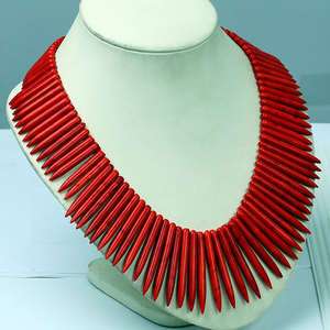 50mm RED HOWLITE TURQUOISE SPIKE BEADS NECKLACE 18L  