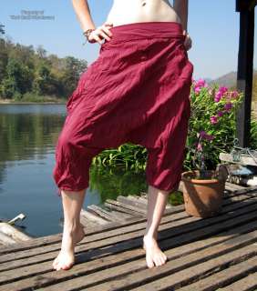 Ladies Turkish Harem Pants Button Front Capri Leg   Red  